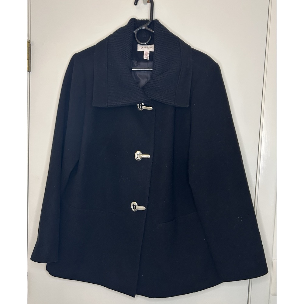 JM Collection Black Jacket Coat Pockets Solid Silver Latch Closures Womens L